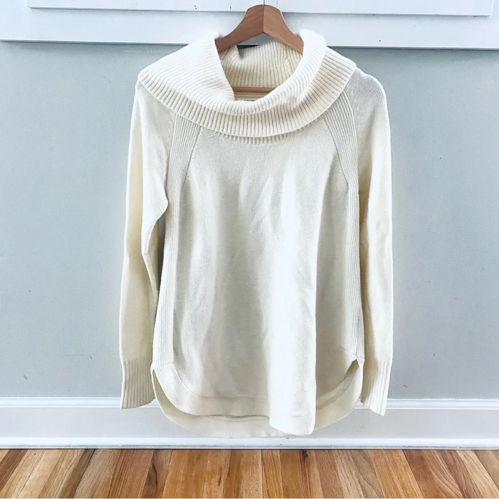 By Anthropologie Brenta Cowl Neck Sweater Curved Hem Cream Size Small
